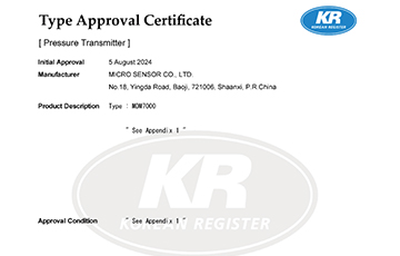 麥克傳感MDM7000智能壓力變送器通過韓國船級社（KR）認證